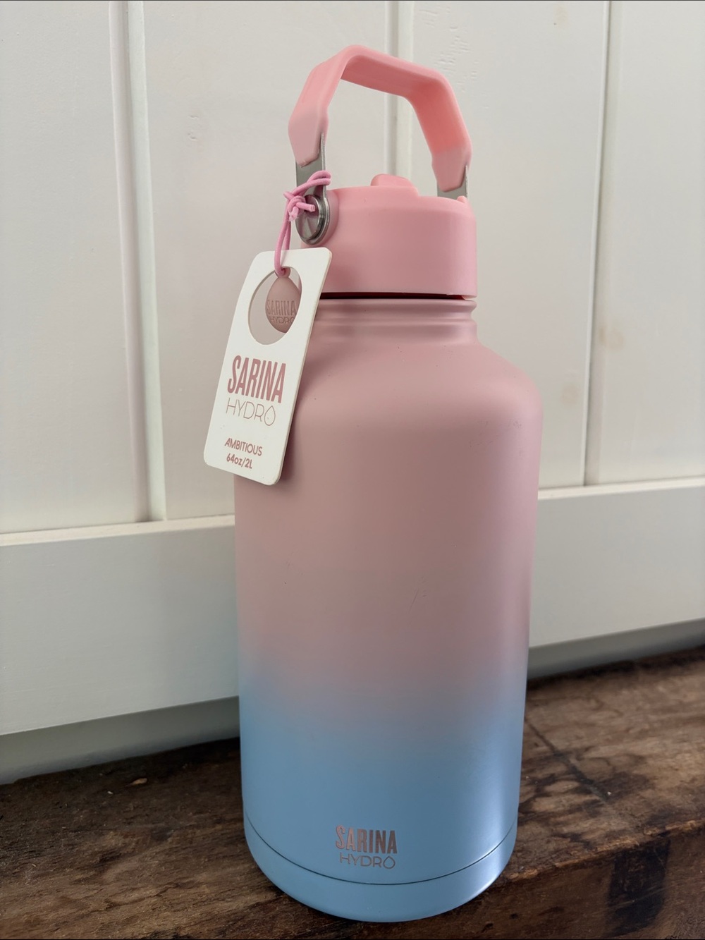 SARINA HYDRO AMBITIOUS Pink to Blue Ombre Insulated Water Bottle 64 oz